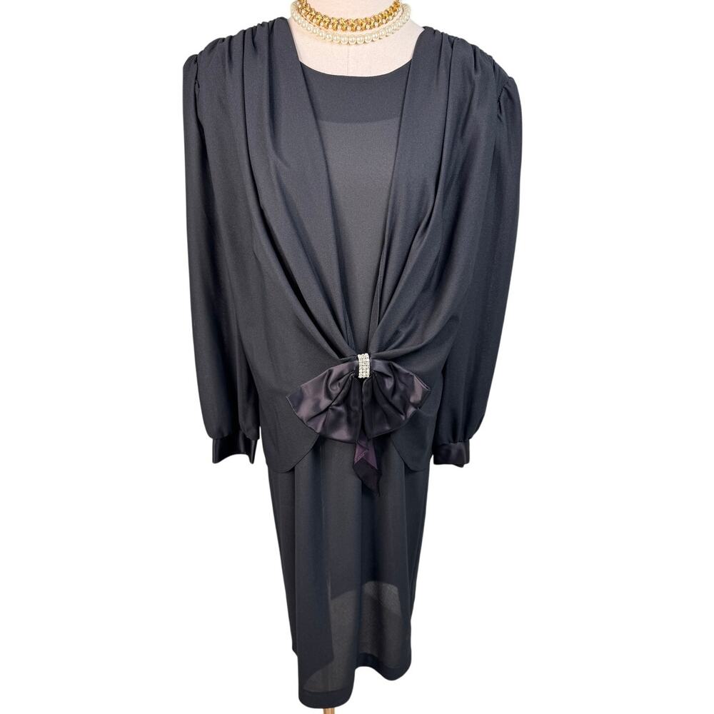 T&F TF vintage 80s drop waist rhinestone bow party dress black size 10 Medium M